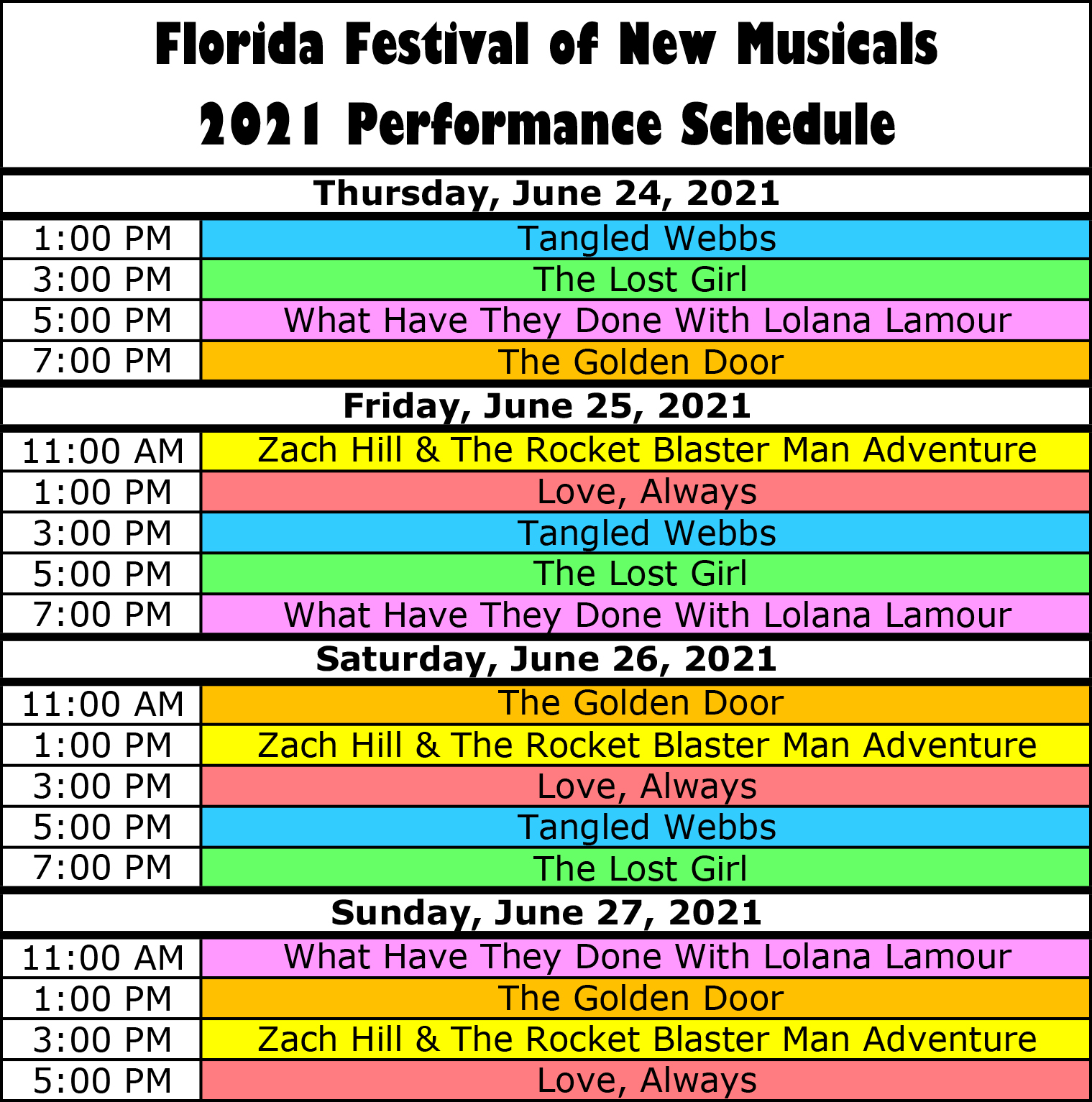 Festival Schedule, call 407-645-0145 for assistance